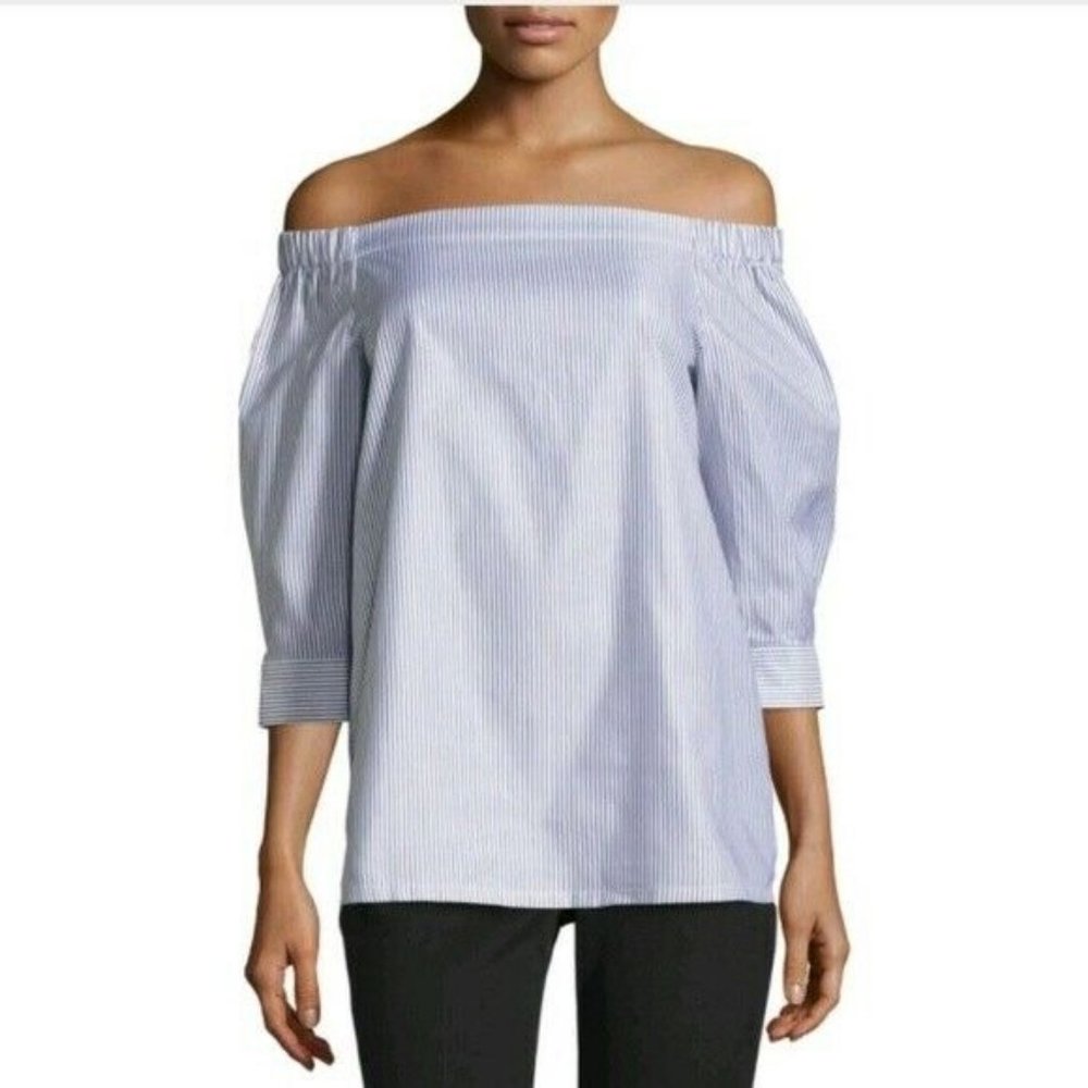 THEORY NWT Joscla Mason Striped Off The Shoulder Blouse Top Size Medium